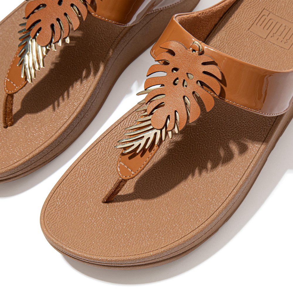 Fitflop Womens Sandals - Fino Jungle-leaf Patent - Brown - 318-CSRHKQ